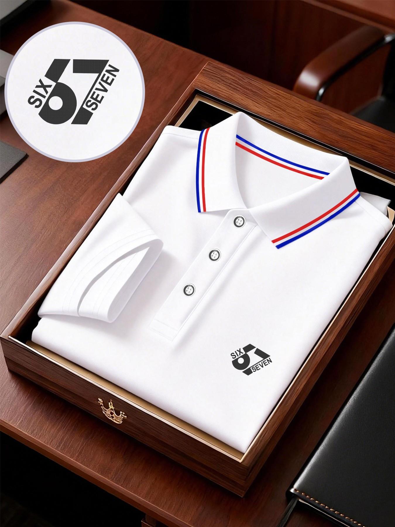 Men's Geometric Print Polo Shirt, Loose-Fit Short Sleeve, Breathable Elastic Fabric, Casual Business Tee, Spring Summer Outdoor Wear