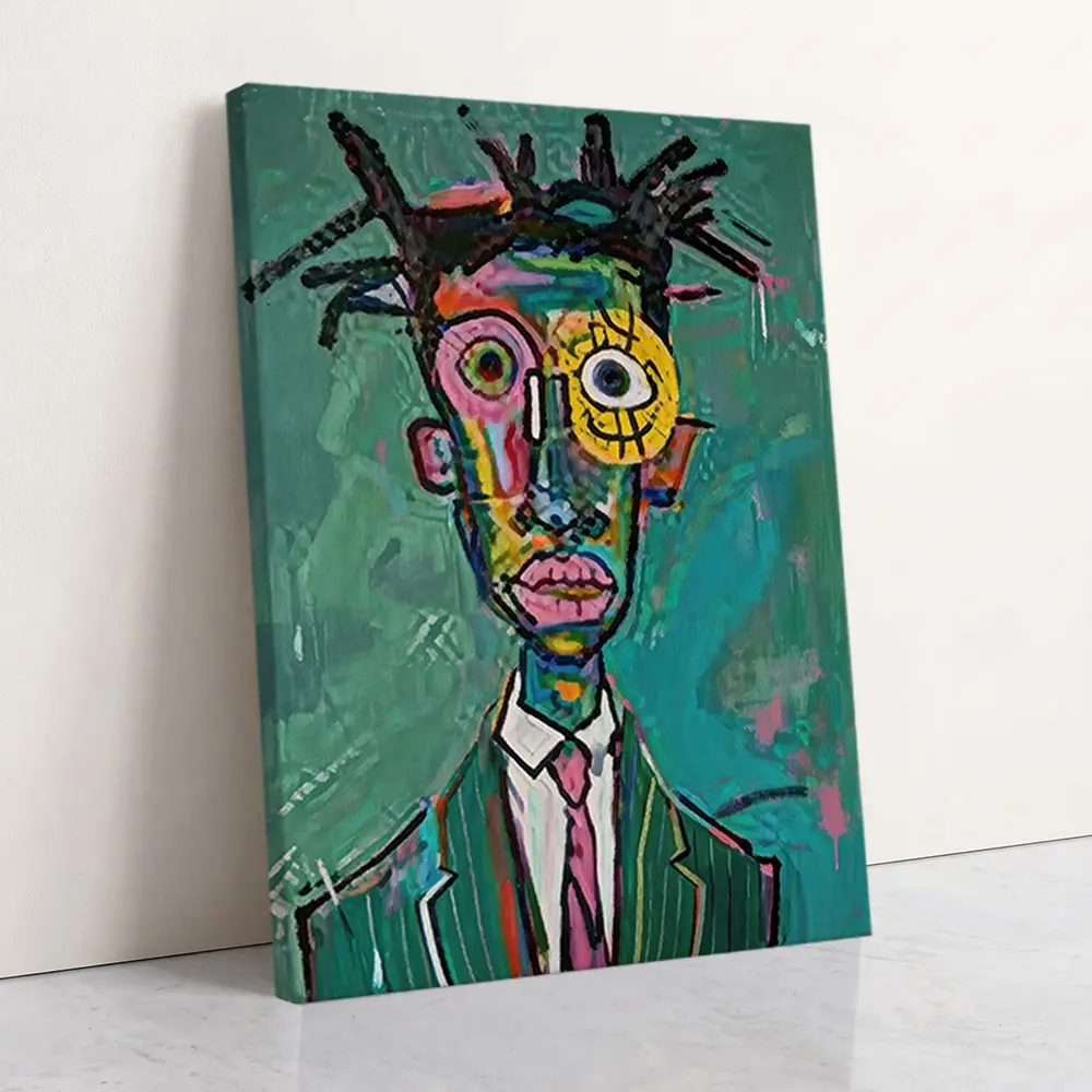 1 Pc Wooden-Framed Canvas Painting, Colorful abstract portrait graffiti art style wall art for studio, creative workspace and modern living room decor, Fashion Artistic Ornaments, Artwork