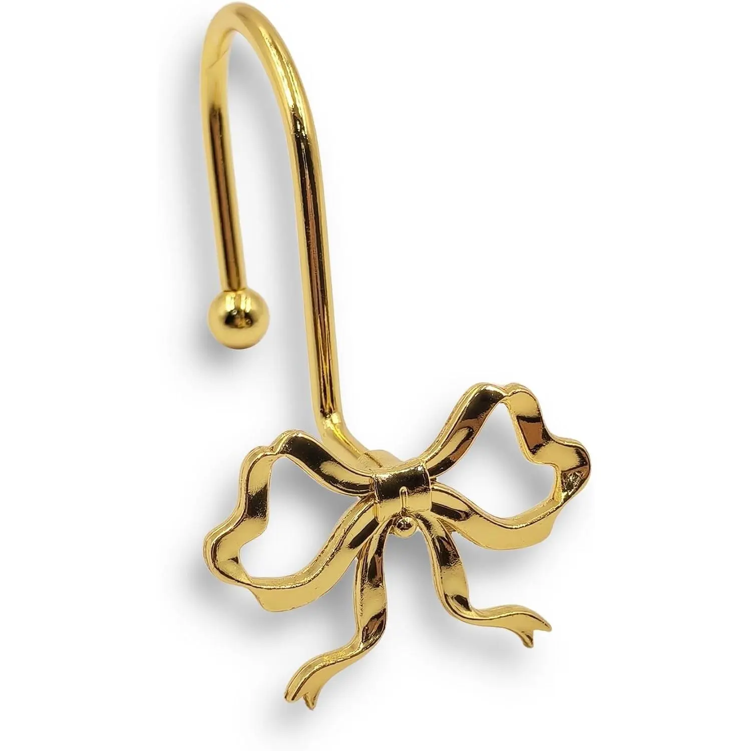 Gold Bow Shower Curtain Hooks, 12 Pack Coquette Bathroom Decor, Decorative Metal Rust Proof Shower Curtain Rings for Feminine, Vintage & Luxury Bathroom Aesthetic