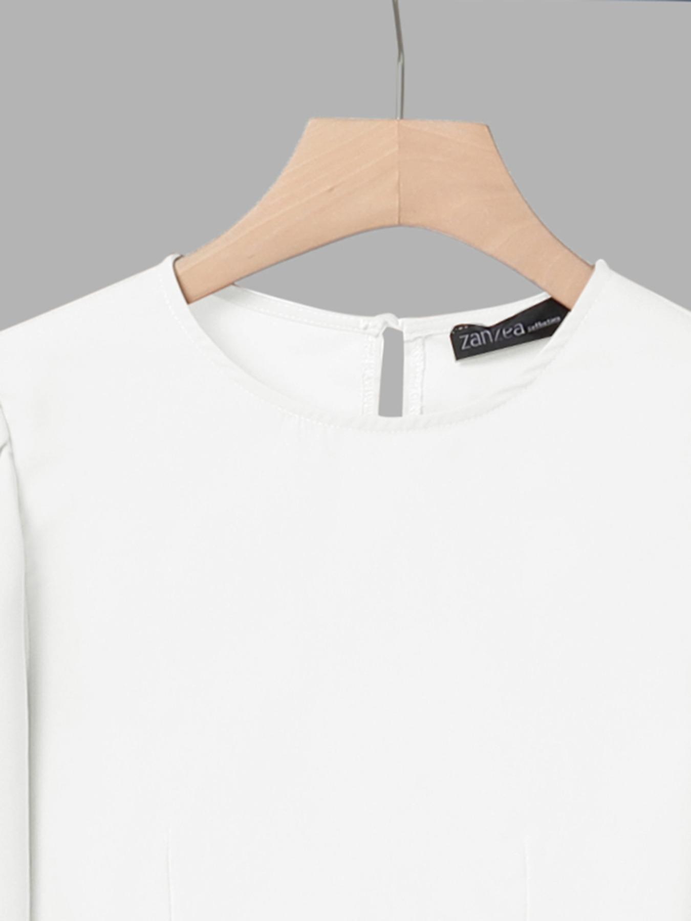 Women's Casual Two-Piece Set, Round Neck Long Sleeve Top & High Waist Wide Leg Pants, Office Style for Daily Wear