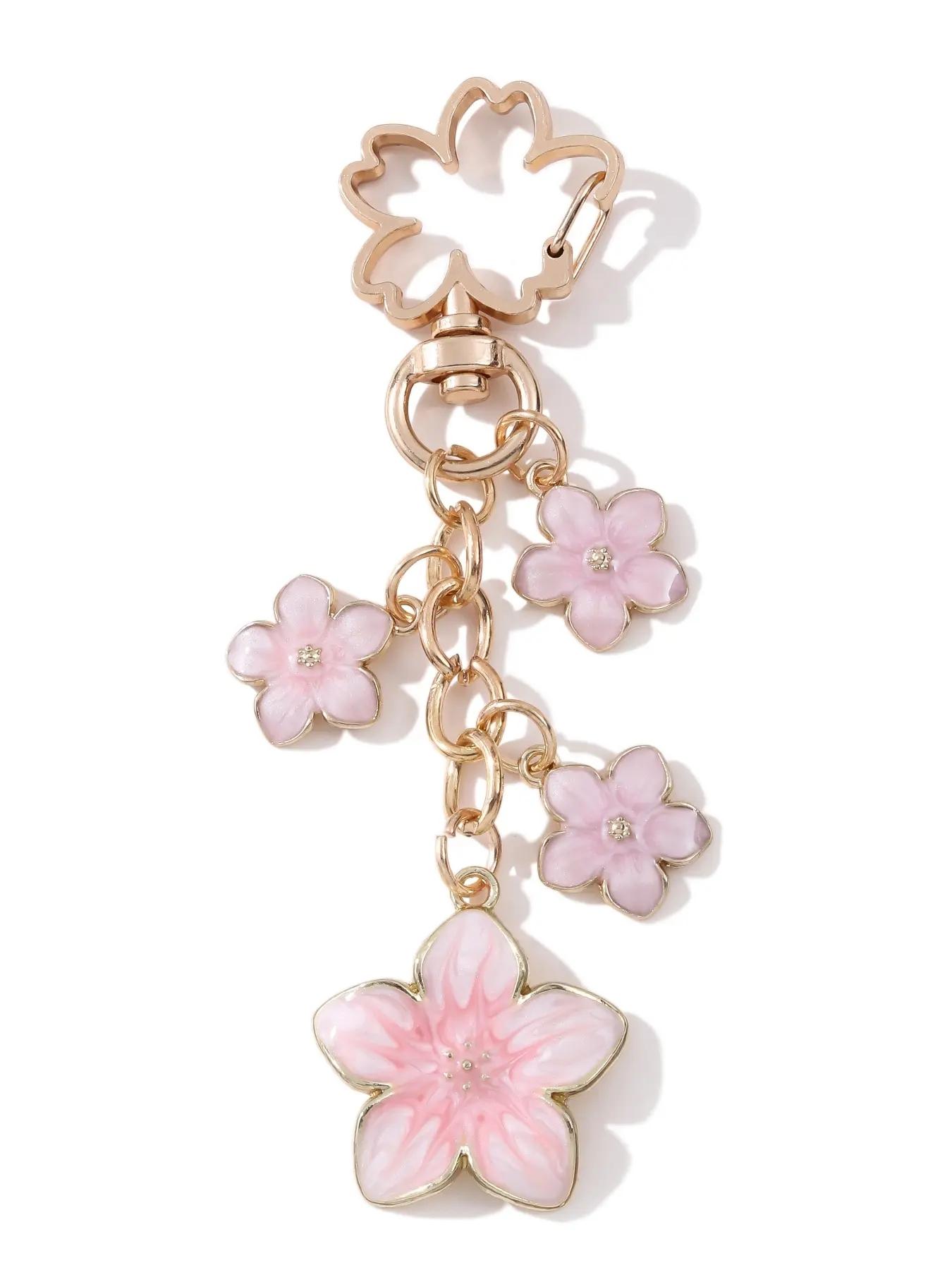 Elegant Sakura Flower Alloy Keychain, Stylish Plant Charm, Trendy Bag Pendant, Perfect Gift for Friends and Family, Memorial Present