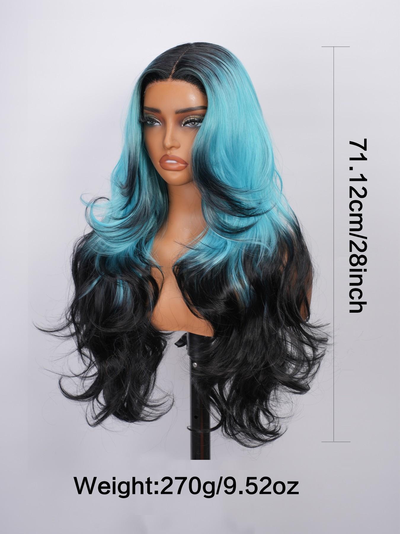 Voluminous Layered Design T-part Wig, Long Body Wave Black To Light Blue Ombre Wig, Fashion Synthetic Hair Wig For Y2K Lovers & Drag Queens, Fit Daily Wear, Themed Party, Cosplay Shooting