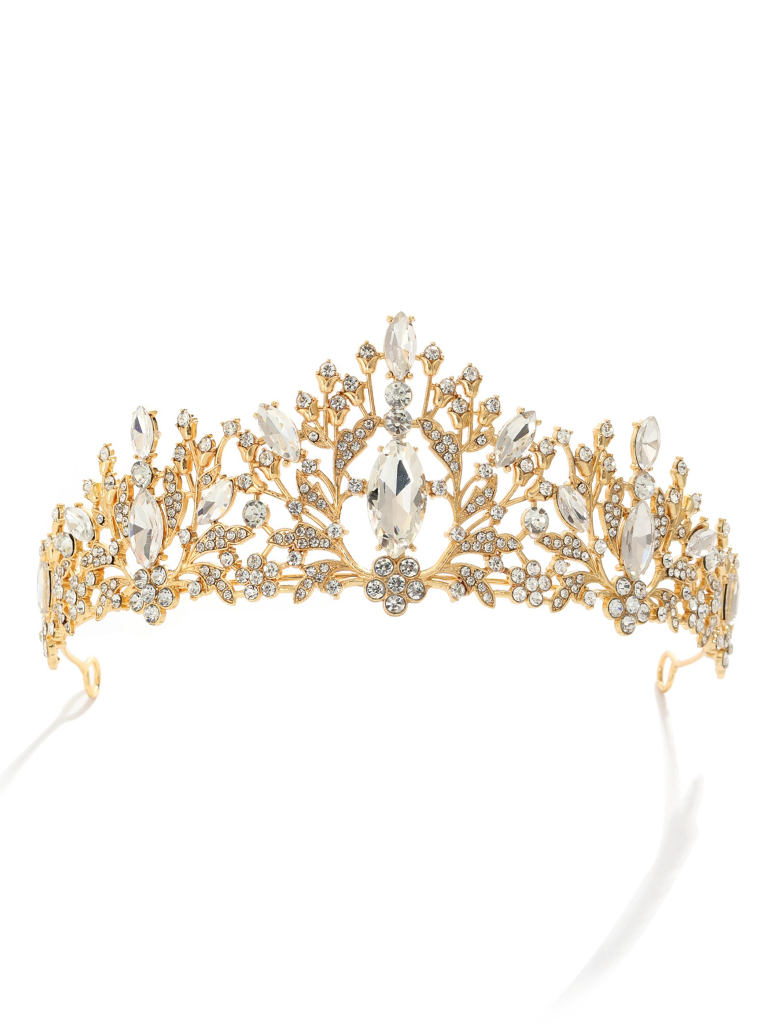 Gold Crystal Wedding Tiara Rhinestone Bridal Crown Jewelry Accessories Floral Fashion Elegant Birthday Headwear