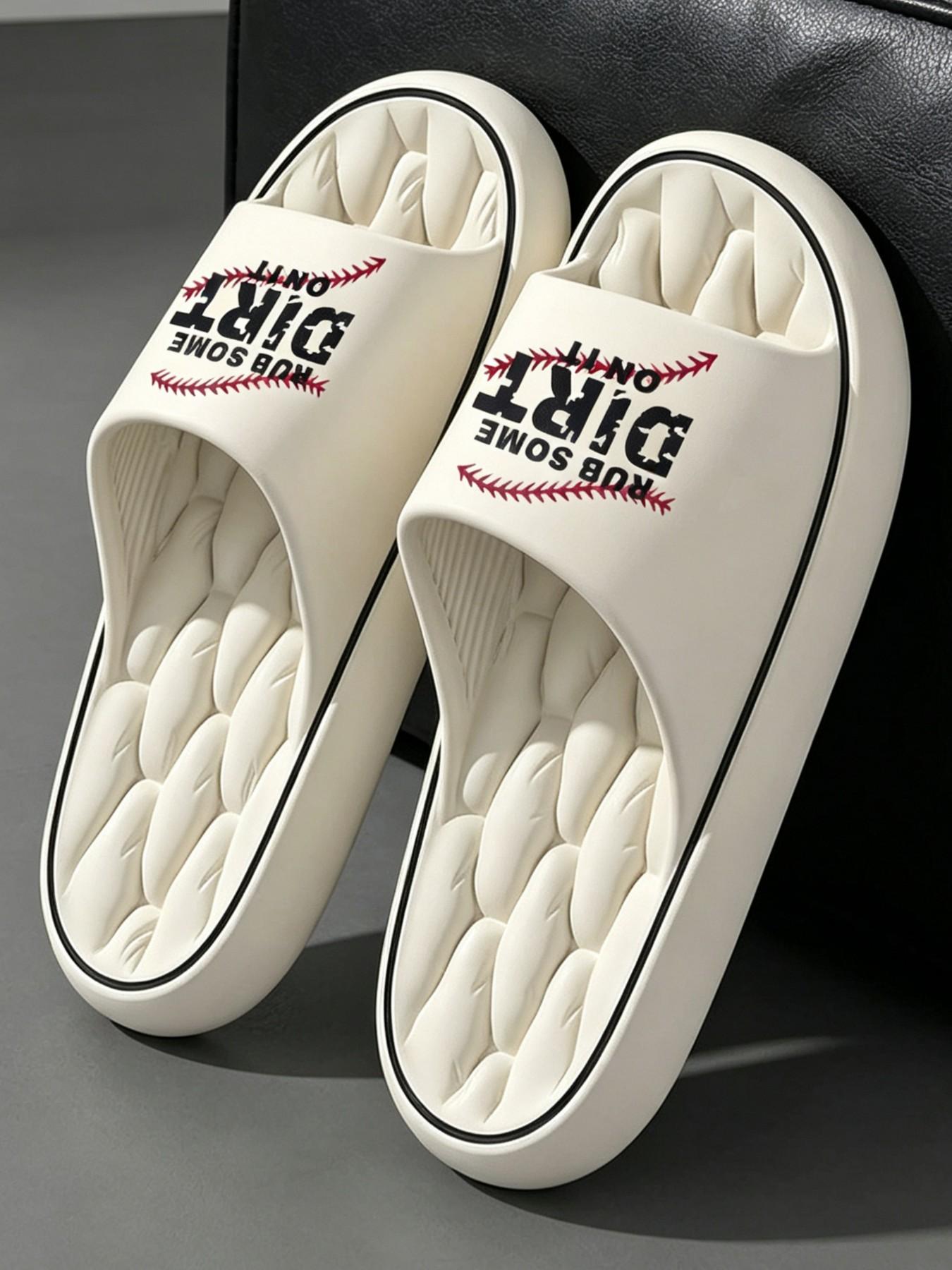 Unisex Baseball Print Pillow Slides, Non-Slip Eva Cloud, Fashionable Soft Slippers, Indoor Outdoor Casual Home Shoes, Runs Small, Size Up One Size