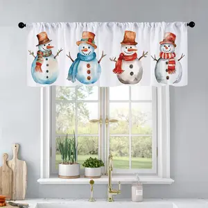 1pc Christmas and New Year printed kitchen curtains Snowman With Hat Watercolor  Illustratio curtains valance window treatment living room bedroom home decor 54 x 18 inch