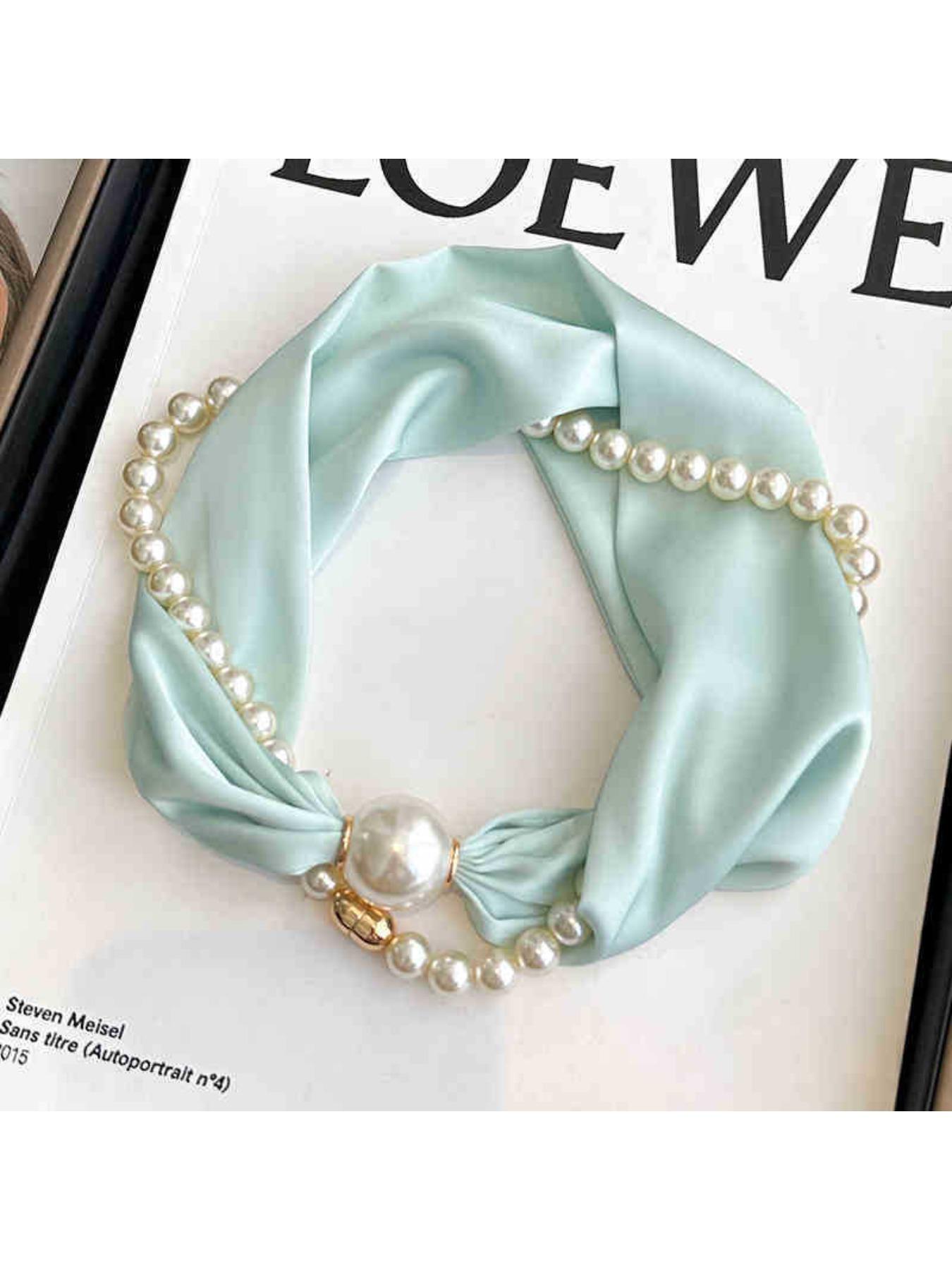 Spring and summer light and thin long decorative scarf for women, magnetic suction imitation pearl buckle neck collar, commuting shirt with neck protection scarf, Fashion Neck Shawl