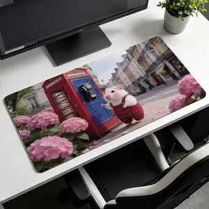 Extra Large cute hamster at red telephone booth Mouse Pad，Non Slip Rubber Pad，Desktop Decoration Drotection Pad，Washable，Lock Edge Multi Size，Premium Multipurpose Mousepad For Home，Office，Gift for Family and Friends