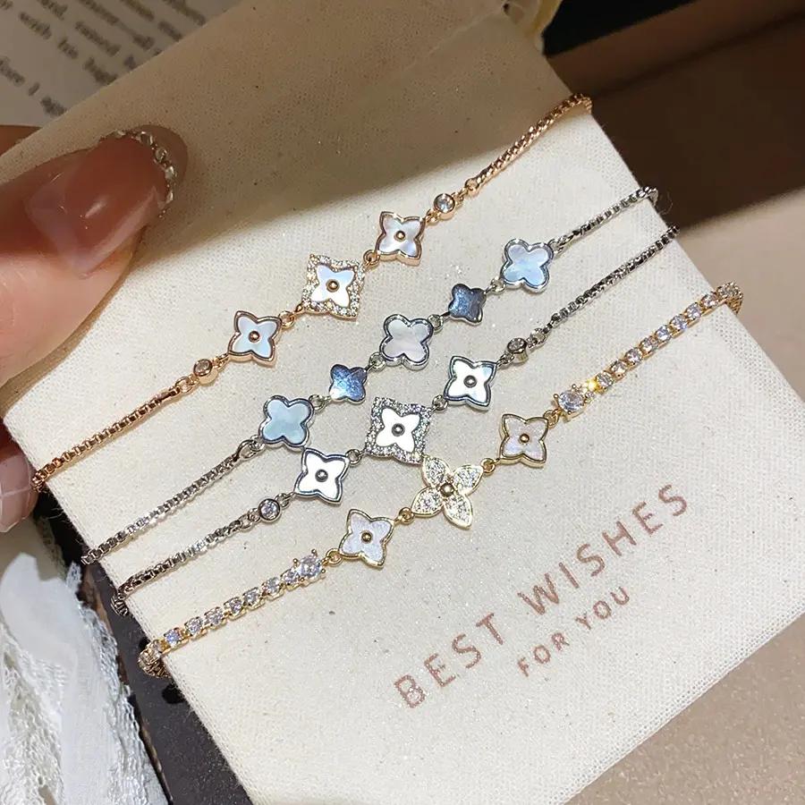 Loveden Zircon and Mother-of-Pearl Rhombus Bracelet, High-End Korean Style, Simple and Unique Design Jewelry