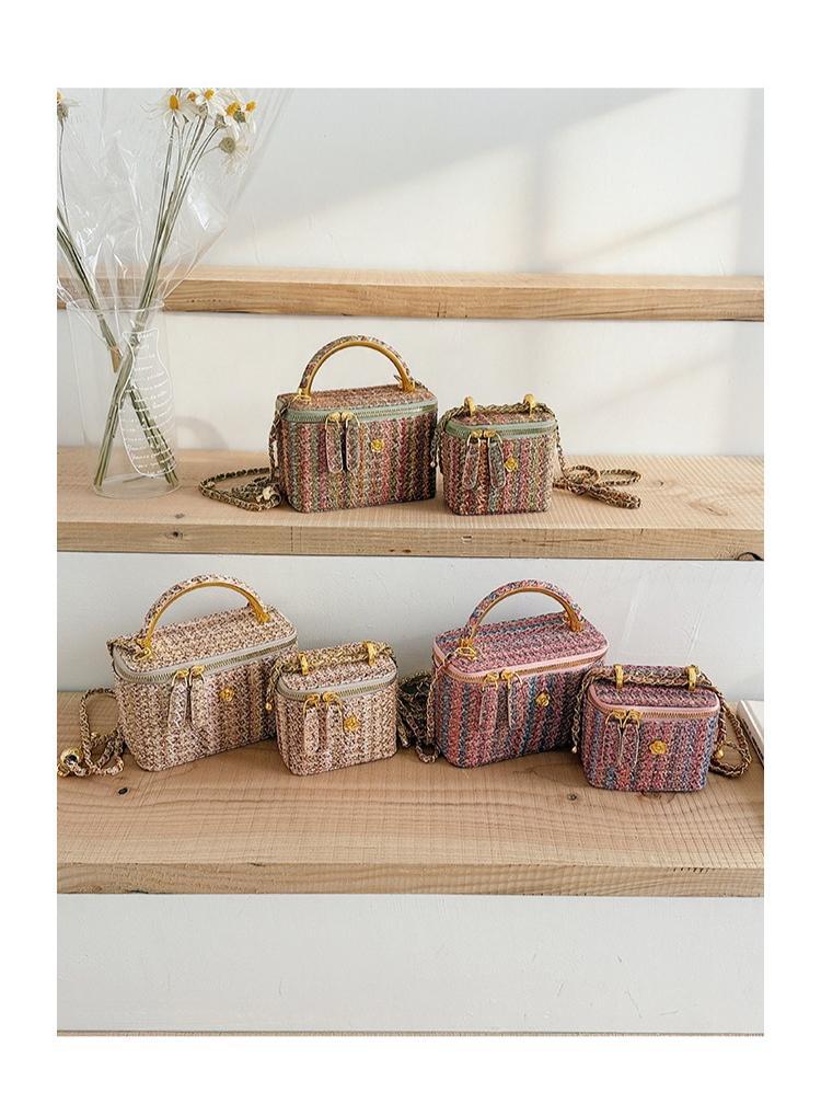 Korean Style Tweed Box Crossbody Bag | Elegant Light Luxury Shoulder Purse | Versatile Chic Handbag for Women
