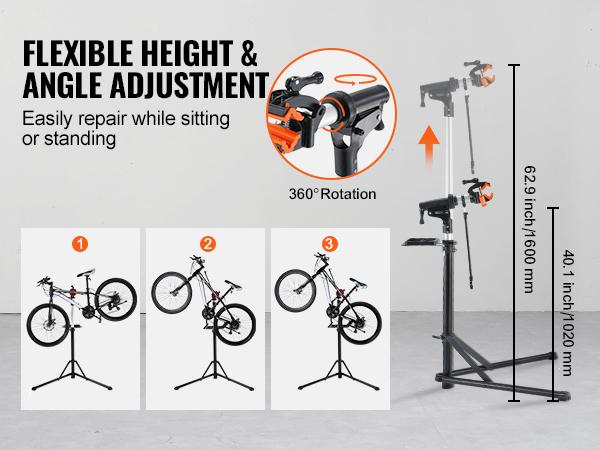 VEVOR Bike Repair Stand, 66 lbs Heavy-duty Aluminum Bicycle Repair Stand, Adjustable Height Bike Maintenance Workstand with Magnetic Tool Tray Telescopic Arm, Foldable Bike Work Stand for Home, Shops