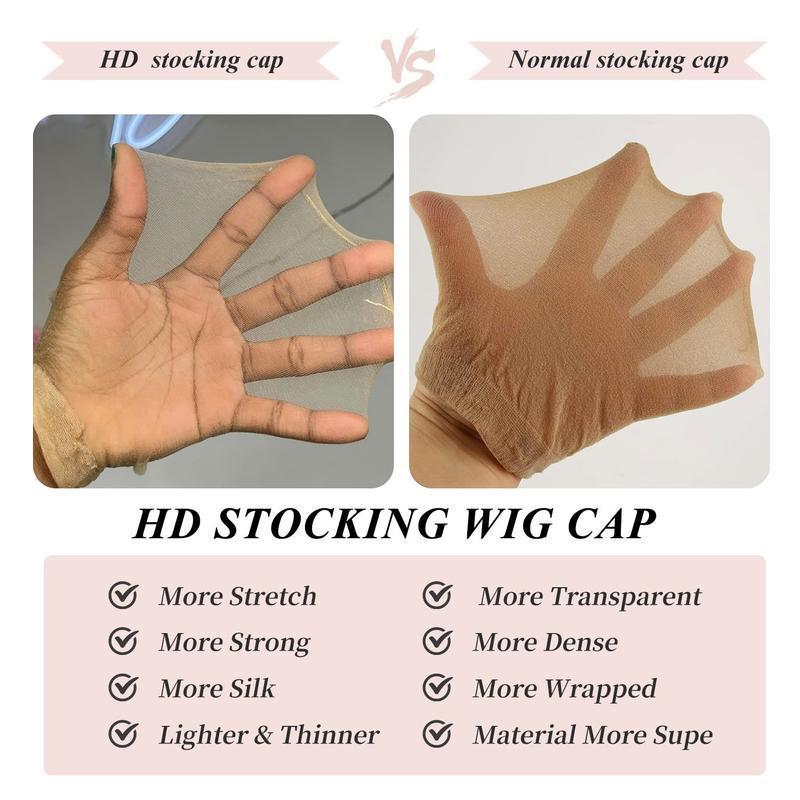 [Gift] Bling Hair 1pack 2pcs Wig Cap For Lace Wig Transparent Stocking Wig Caps for Women Lace Front Wig Invisible Thin Nylon Cap Bulk for Women