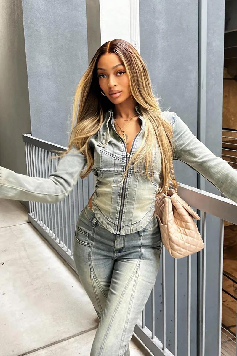 Elengatine Mid Rise Stretch Skinny Jeans - Medium Wash Women's Vintage Light Wash with Contrast Stitch Fit Bottom Fashionable All Seasons Below the Ankle Jeans for Trendy Streetwear and Daily Wear Pants Trouser