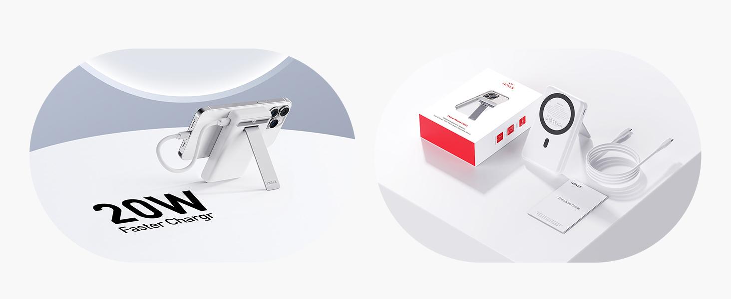 iWALK Qi2 Certified 15W Magnetic Wireless Power Bank 10000mAh Foldable Stand LED Display Fast Charging for iPhone 17/16/15/14/13/12 Pro/Pro Max/Plus/Mini White - Metal Portable Rechargeable Battery