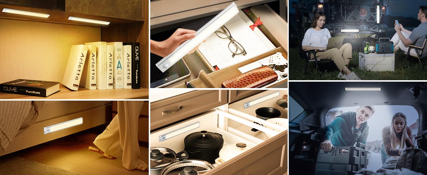 Under Cabinet Lighting Wireless,LED Rechargeable Motion Sensor Light Indoor Battery Operated,3 Color Temps&Dimmable Closet Lights with Remote,Under Counter Lights for Kitchen Stairs
