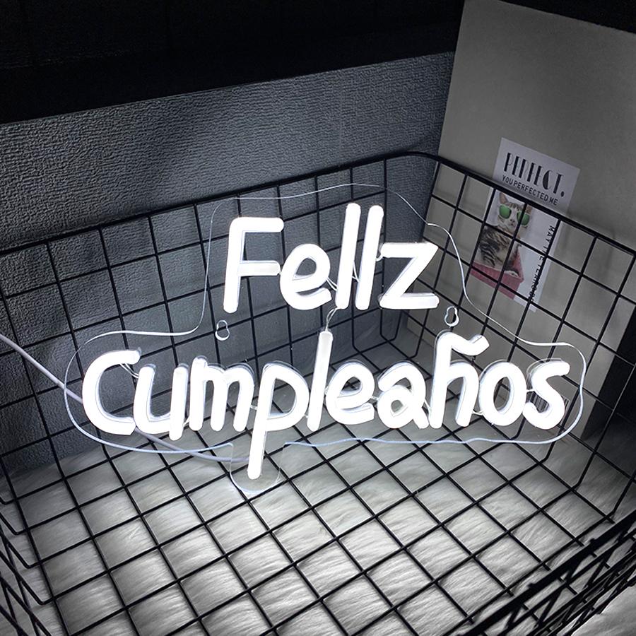 Feliz Cumpleaños  Neon Sign Light Spinish Happy Birthday Wall Sign Decor Fiesta Mexican Themed Birthday Party Backdrop Banner Gifts  USB Powered