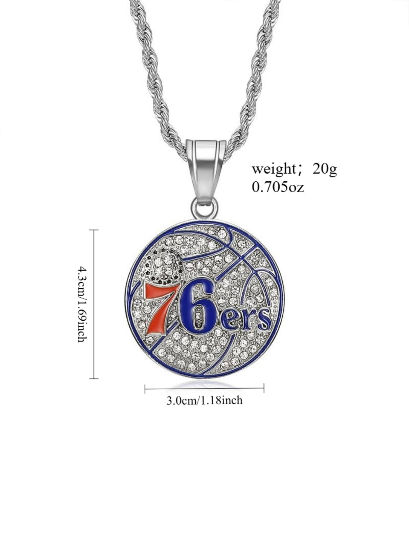 Titanium Steel Philadelphia 76ers Team Rhinestone Pendant Necklace, Vacuum Plated Hip Hop Style, Unique Personalized Jewelry
