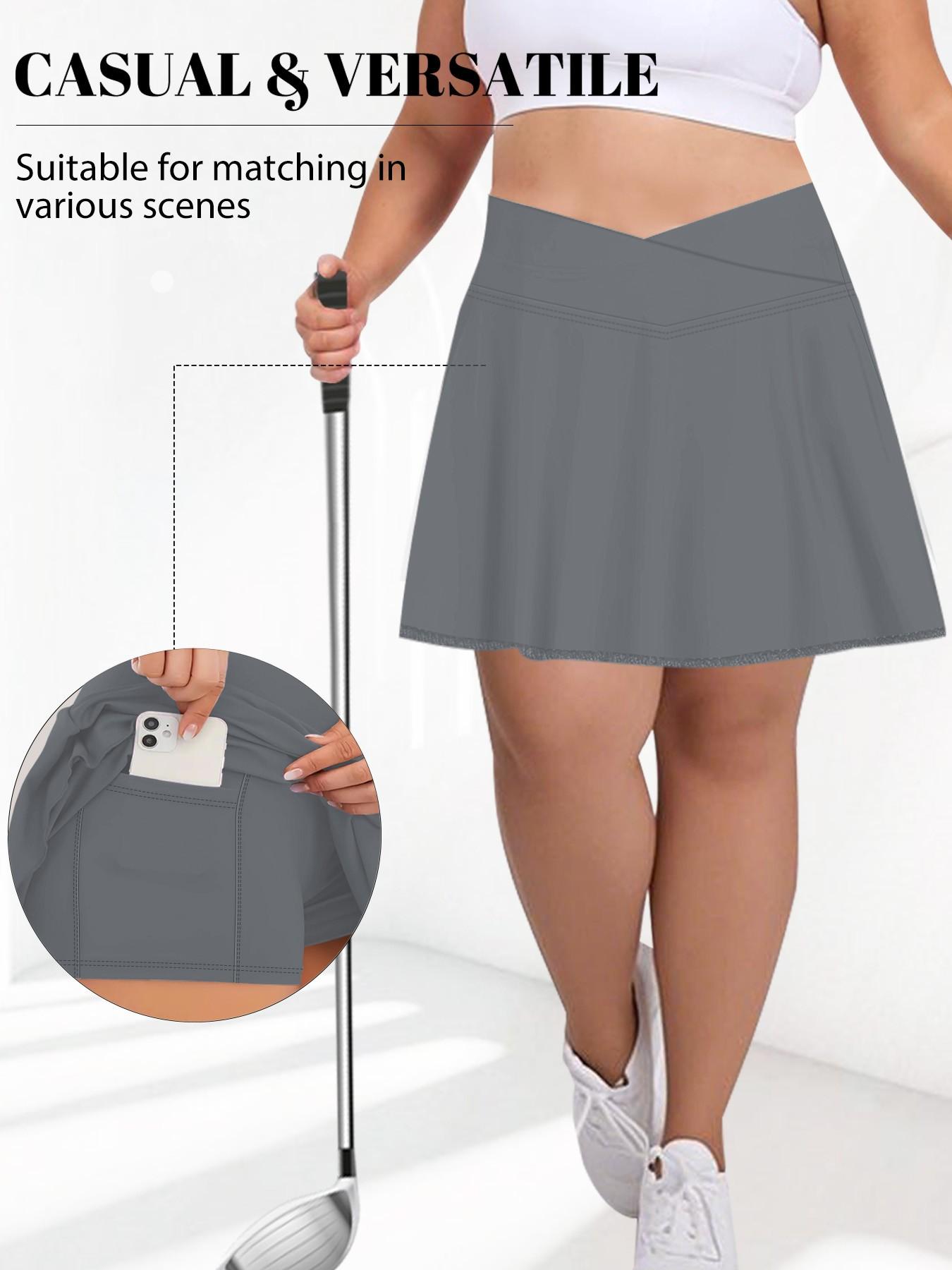 Women's Plus Size Skirt Dress with Safety Pants and Pockets, Cross Waist Design, Multifunctional and Stylish, Ideal for Daily Wear and Outdoor Sports