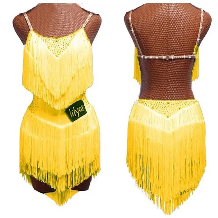 New Custom Latin Fringe Dance Dress Competition Costume Performance Dress Rhinestone Adult Children Various Colors LILYAR