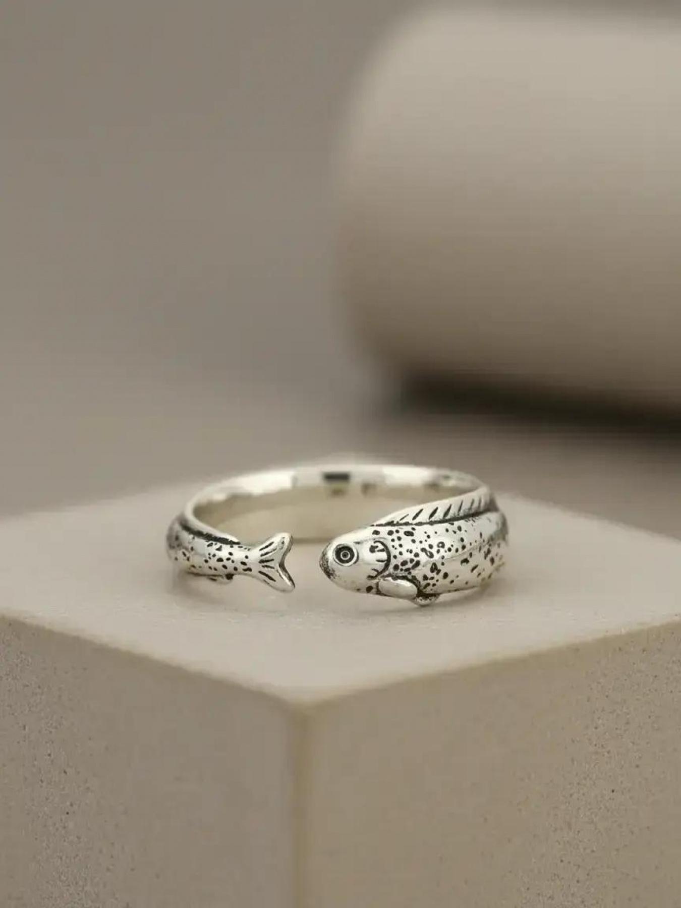 Vintage Fish Opening Adjustable Ring, Fashion Ring, Simple Design Unisex Jewelry for Daily Wear, Perfect Gift for Parties and Special Occasions, Vintage Rings Jewelry