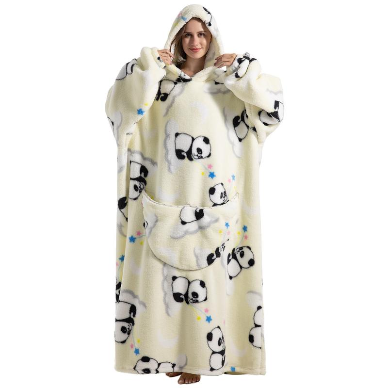 Msrlassn Cute Cartoon Pattern Valentine's Day Hooded Blanket as Birthday Gifts for Mom Women Girlfriend Men, Oversized Wearable Hooded Sweatshirt Pullover, Large Warm and Cozy Loungewear Womenswear Large Pocket Pajamas
