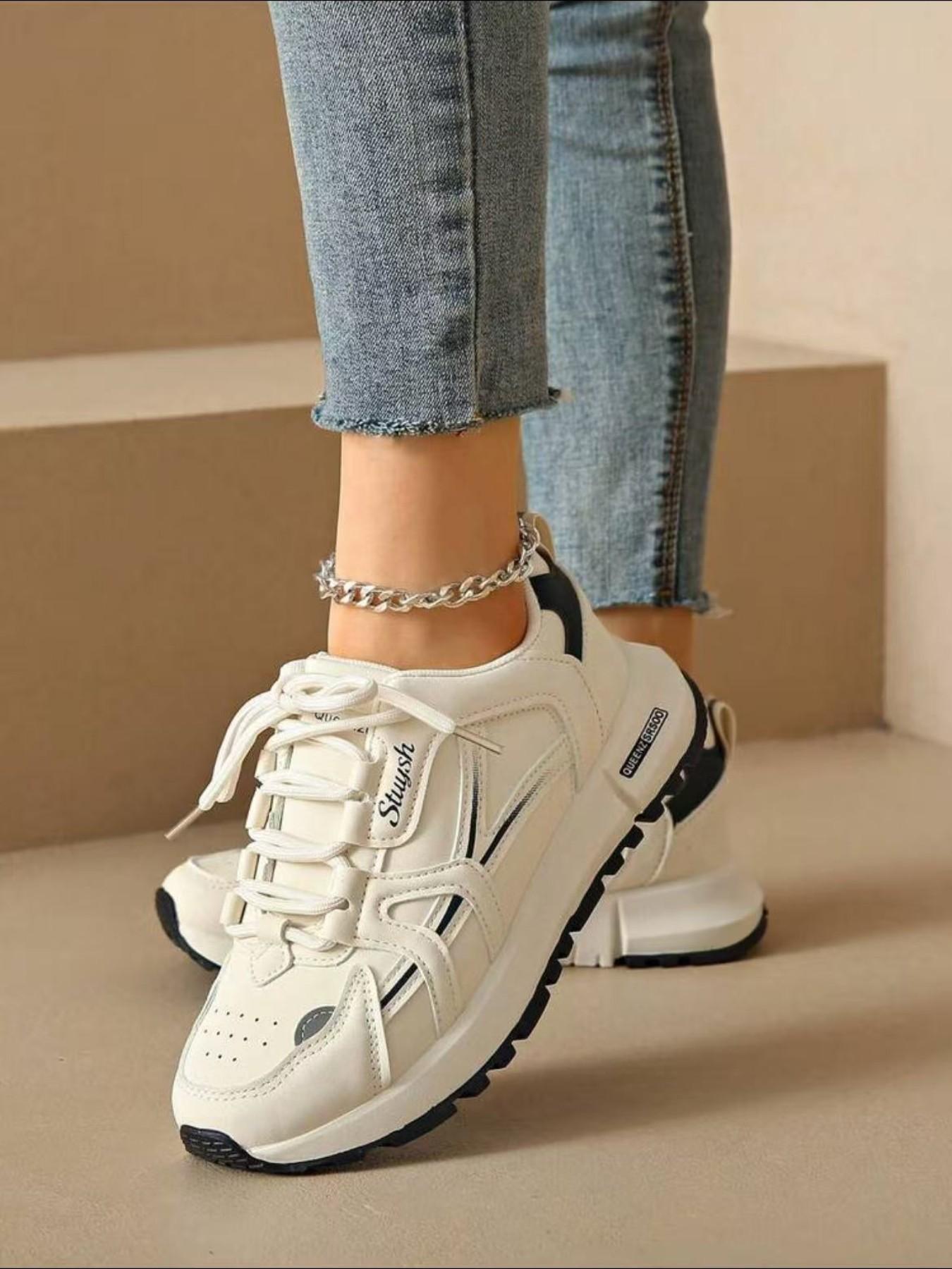 Women's Retro Leather Casual Sneakers, Lace Up Low-Top Comfortable Running Shoes, Non-Slip Daily Wear Trainers for Walking & Street Style