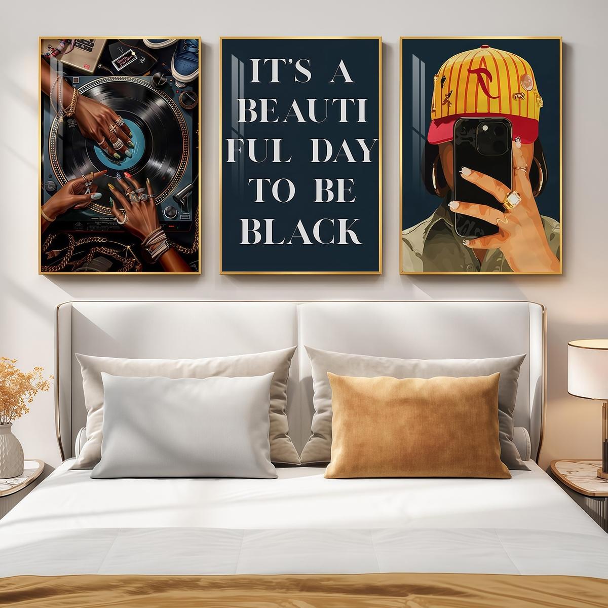 3 Counts Aluminum Alloy Framed Painting, Retro Vinyl Record And Modern Portrait Art Pictures, Home Decoration For Living Room, Bedroom, Office, Restaurant, Hallway Wall Decor, Odorless Print Artwork, Luxury Perfect Gift For Friends And Family