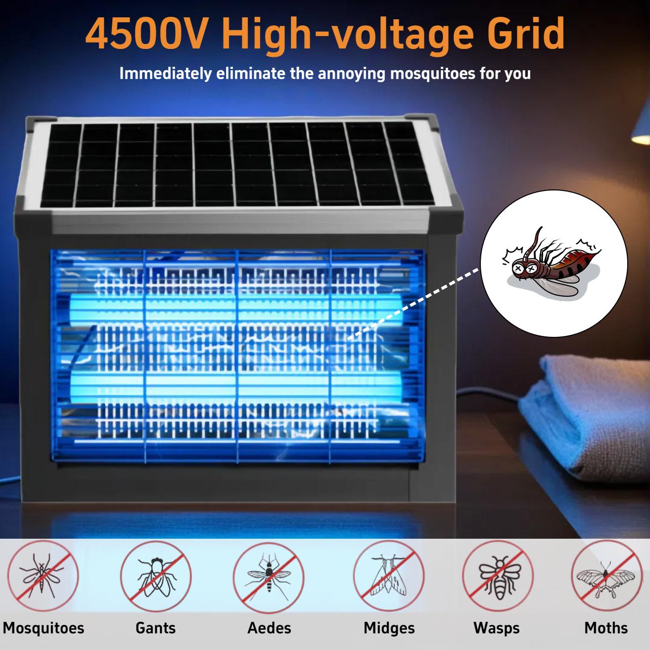 Solar Bug Zapper Outdoor, Waterproof Mosquito & Fly Killer lamps with 4000mAh Battery, Solar Powered Insect Trap, 2 Modes & 3 Placement Options for Yard, Patio, Garden, Camping