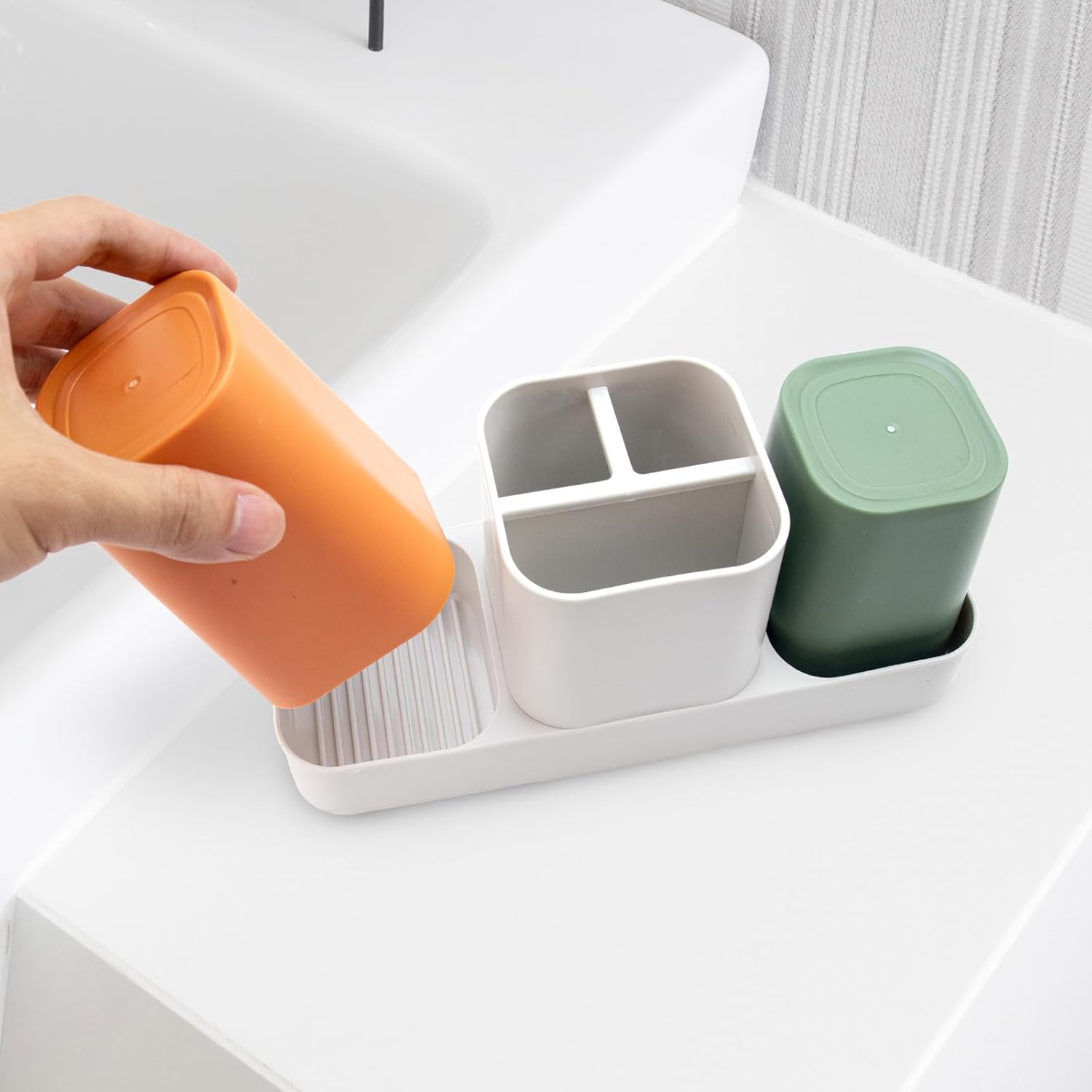 Holder for Bathroom, Bathroom Organizer Storage Set with 2 Cups,   Holder, Bathroom Accessories Storage for