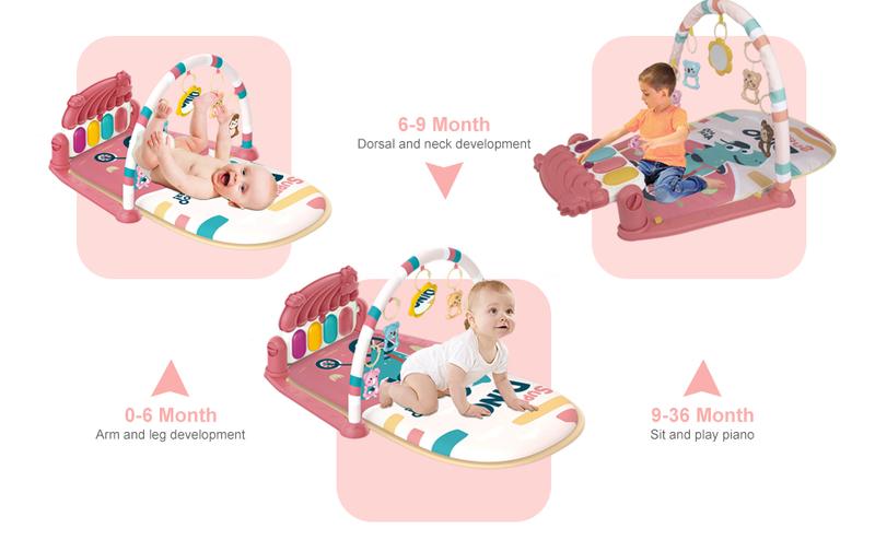 Baby  Play Mat Baby Gym, Piano Tummy Time Baby Activity Gym Mat with 5 Infant Learning Sensory Baby Toys, Music and Lights Boy & Girl Gifts for Newborn Baby(Pink)