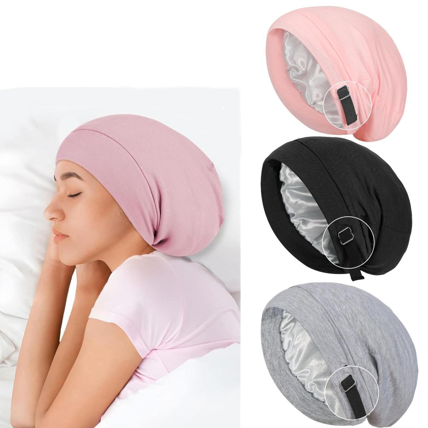 Adjustable Satin Lined Sleep Bonnet for Women, Anti-Frizz Anti-Tangle Hair Protection Night Cap, Soft Breathable Sleeping Hat for Curly Natural Braided Hair, Travel Hair Care Head Cover,camping essentials