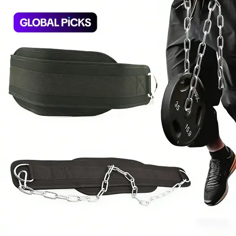 Weighted Pull-Up Belt with Chain, Weightlifting, Squat & Dip Belt for Heavy-Duty Lifting, Strength Training and CrossFit Workouts, Gym Gear, Training Fitness Equipment, Muscle Training Equipment #GLOBAL PICKS