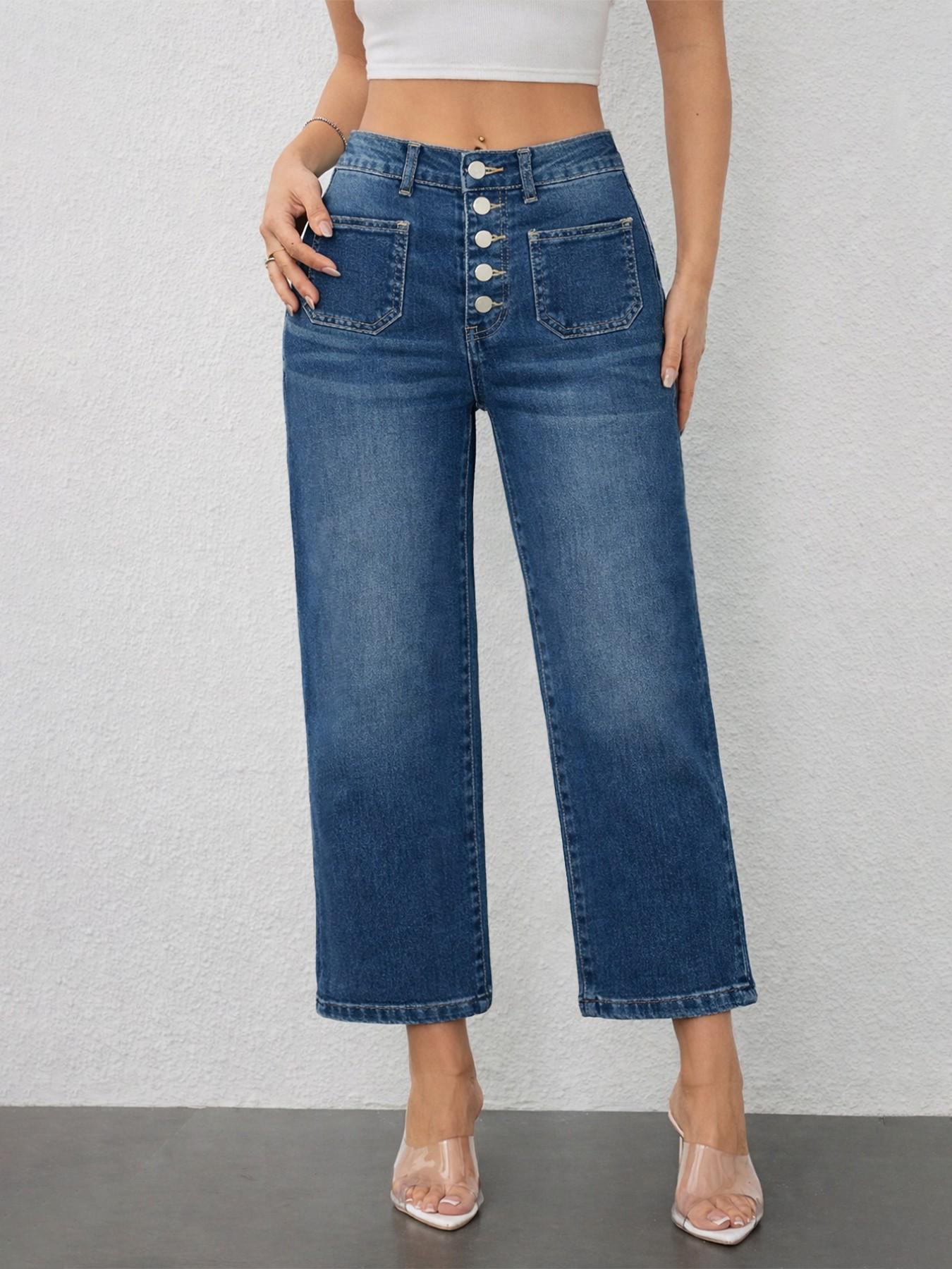 Women's High-Waisted Loose-Fit Denim Jeans, Comfortable Washed Blue Straight-Leg Pants for All Seasons, Casual Street Style