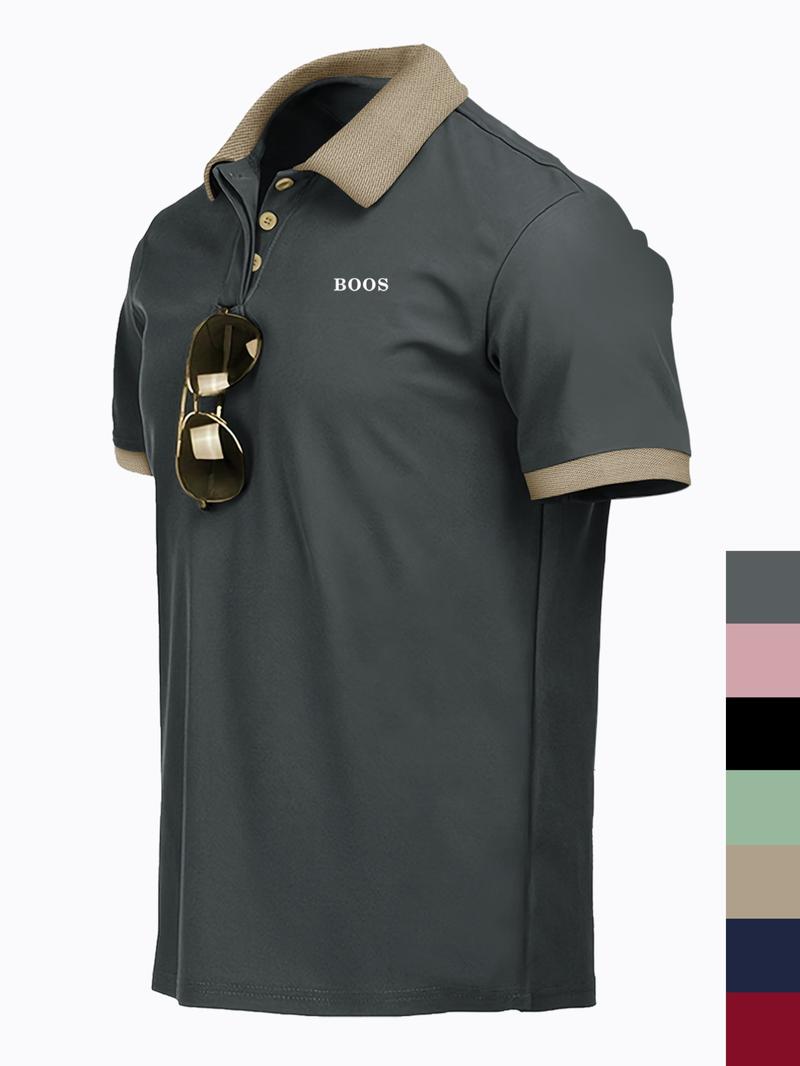 Men's Colorblock Short Sleeve Casual Collared Polo Shirt, Regular Fit Fashion Comfy Half Placket Top for Summer, Men's Clothes for Outdoor Wear, Menswear