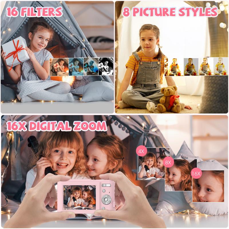 48MP 1080P Digital Camera, 1 Count 16X Digital Zoom Camera with 32G Memory Card, USB Rechargeable Auto Focus Camera, Point & Shoot Camera for Teenager Beginners, Rechargeable Portable Camera