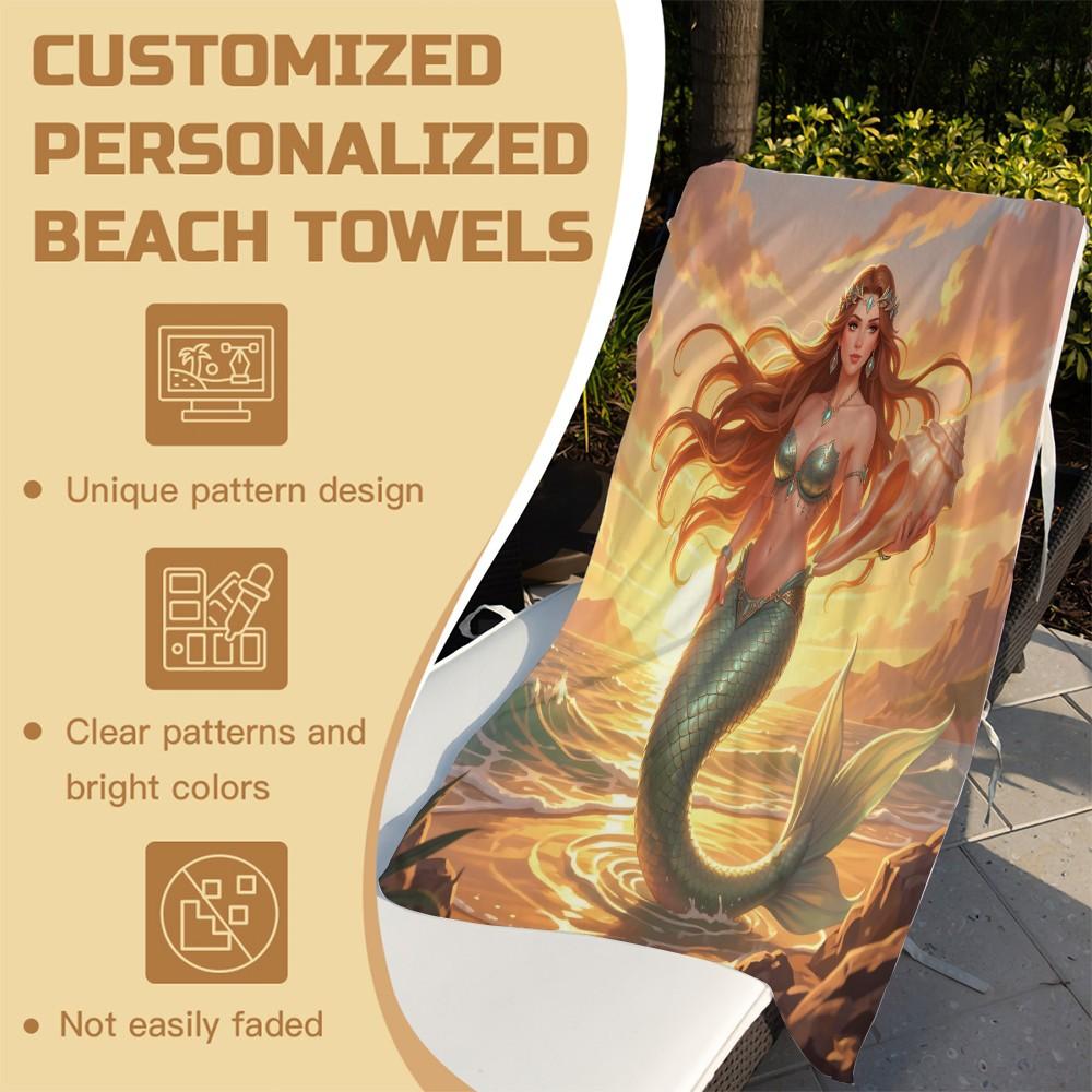 1 Pcs Dreamy Ocean Mermaid Beach Towel, Soft Skin-Friendly Quick Dry Absorbent, Lightweight Portable Sand Free Sun Protection, Vacation Aesthetic Blanket for Girls Beach Photoshoots