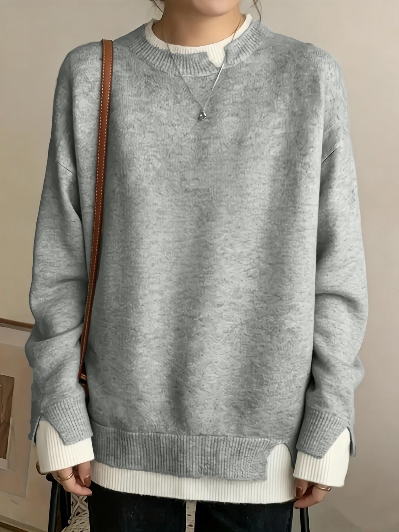 Women's Plus Size Fit Two-Piece Colorblock Long Sleeve Knit Pullover Sweater Knitwear, Elegant Casual Fashion for Spring Summer Fall Winter