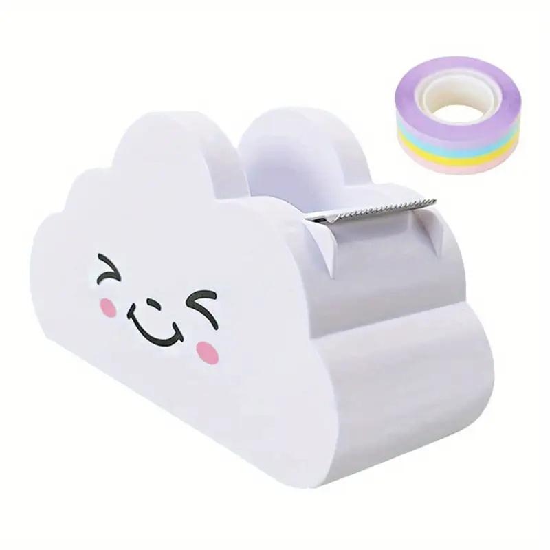 Cloud-Shaped Tape Dispenser Desktop Office Desk Tape Cutter with Rainbow Roll, Home Office School Supplies, Tape Roll Distributor