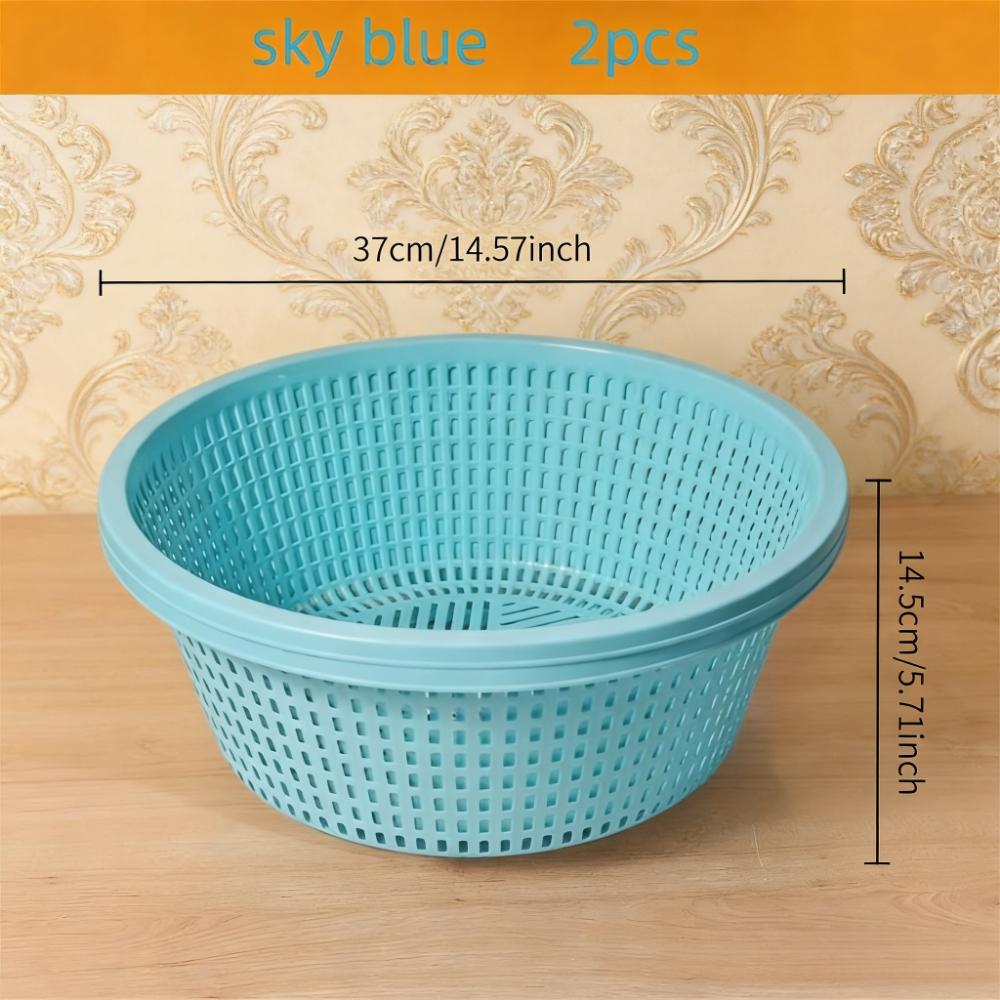 2pcs Stackable Round Plastic Colanders, Thickened Mesh with Drain Holes, Kitchen Multi-Functional Cleaning Basket, Space-Saving Design