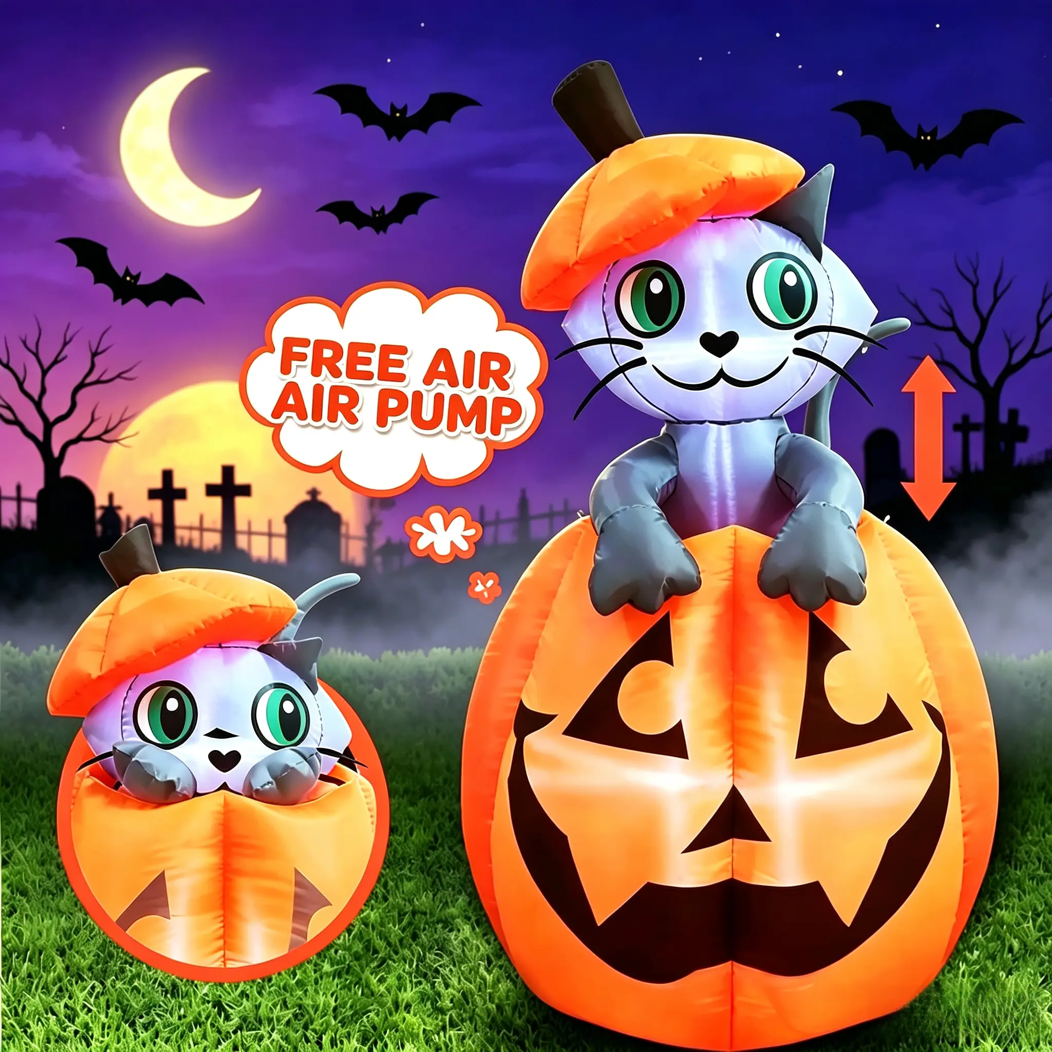 5FT Halloween Inflatables Outdoor Decorations, Inflatable Halloween Decor Outdoor Blow Up Pumpkin for Yard, Animated Halloween Inflatable Cat On Pumpkin with LEDs for Halloween Decorations Ornaments,5ft Cute Ghost, 5ft Animated Ghost
