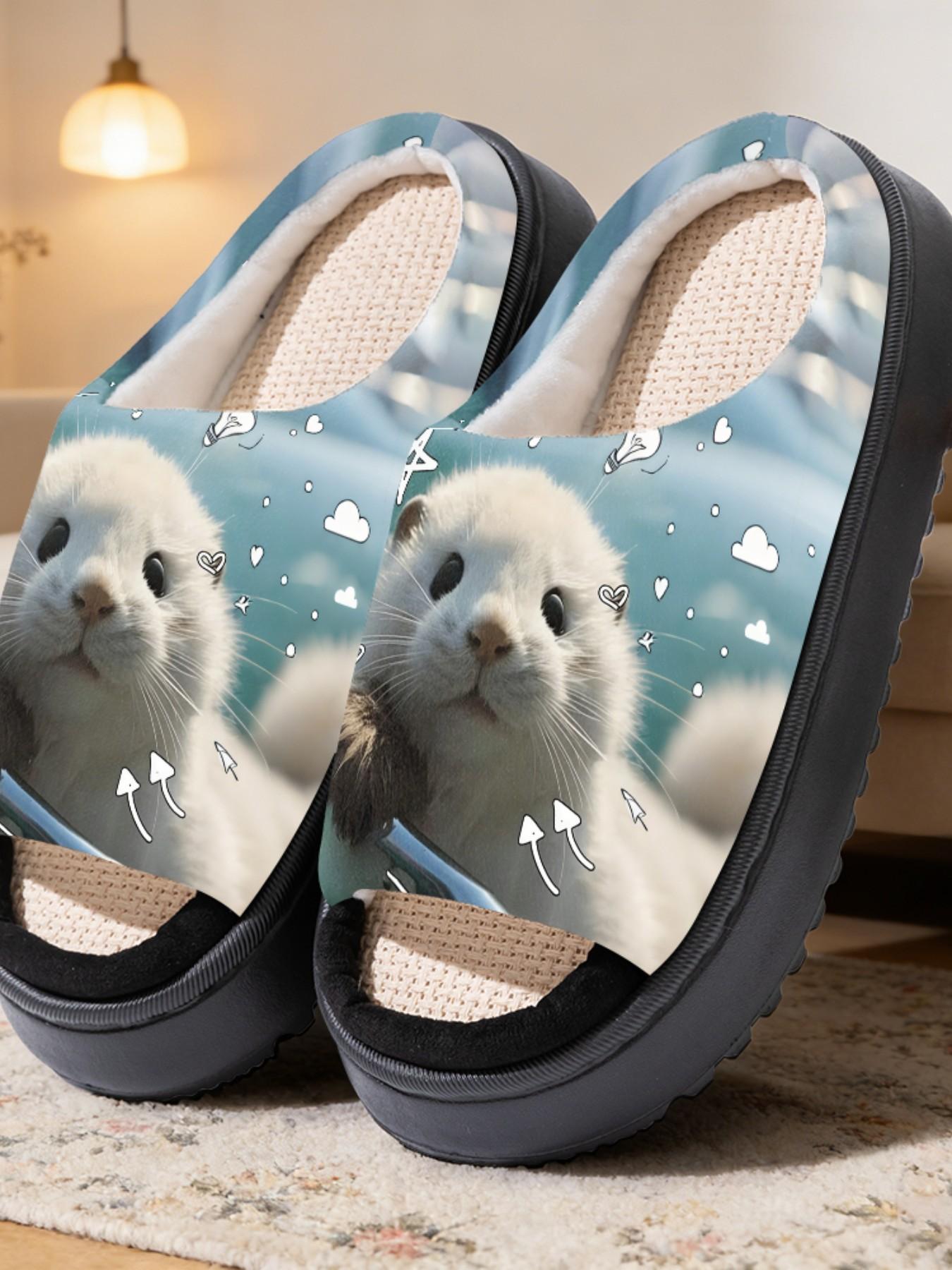 Cute Otter Print Linen Open-Toe Sandals, Casual Textile Eva Sole, Less Than Ankle Height, Cartoon Pattern, All Seasons Footwear