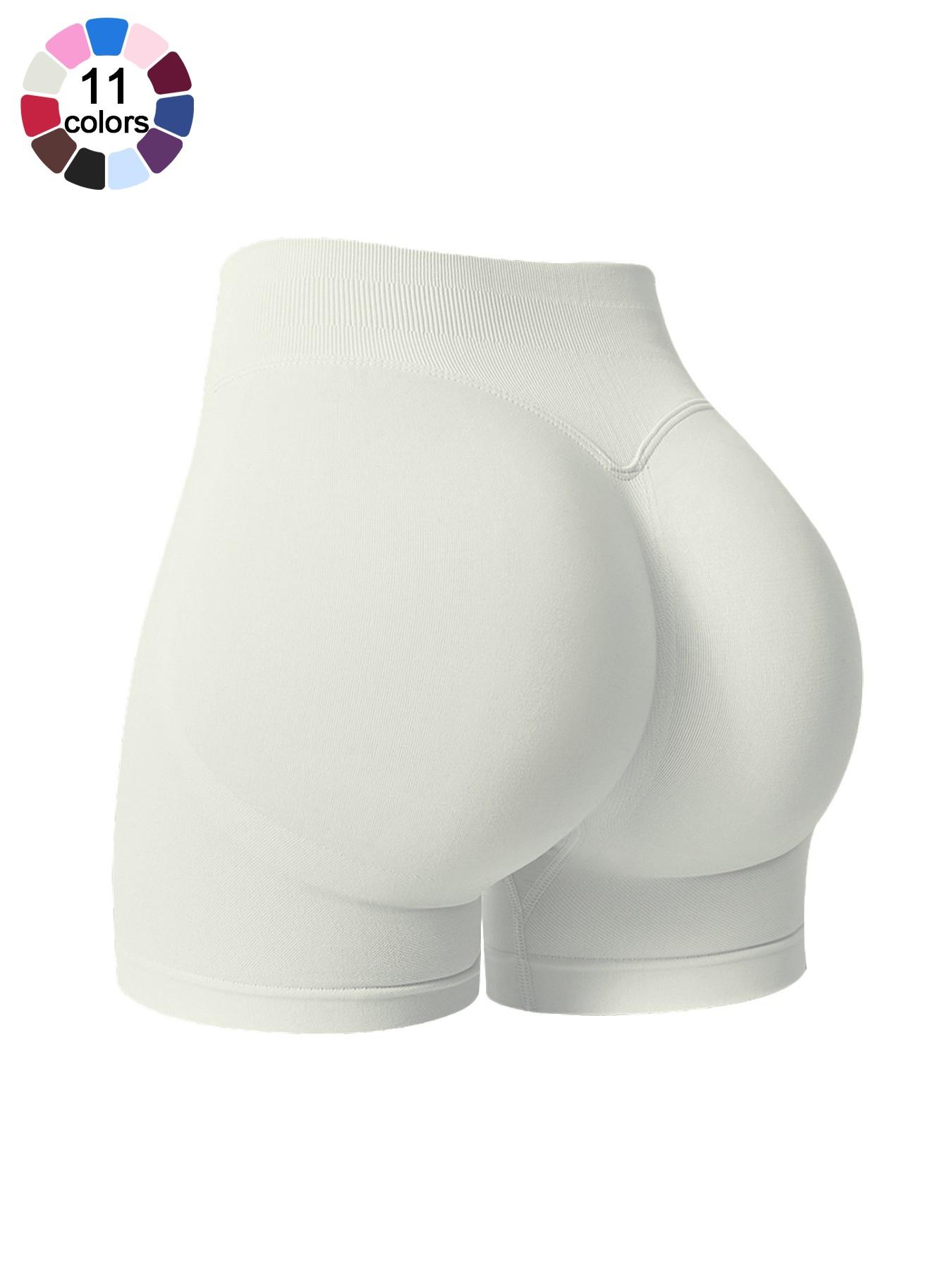 Women's Solid Color Sports Shorts 4 Way Stretch No Show Breathable Soft Comfortable High Waist Butt Lifting Shaping Active Bottoms Shorts Gym Training Seamless Peach Butt Shorts Outdoor Running Cycling Indoor Pilates Daily Versatile Yoga Shorts