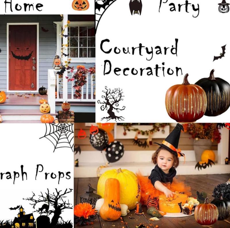 Starry Night Pumpkins,Cherishous Twinkle LED Light Pumpkins,Set of 2 Timer Lighted Sparkling Starry Night Glass Pumpkins,Fall Halloween Decorations for Indoor Bedroom Hallway(Black+Orange,Medium)