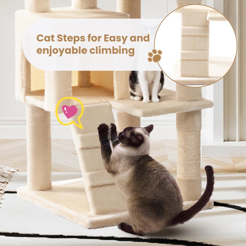 SHA CERLIN 64in Multi-Level Cat Tree Tower with Ladder, Sisal Posts, Cozy Condo, Basket & Top Perch#ChristmasGifts#TikTokShopBlackFriday