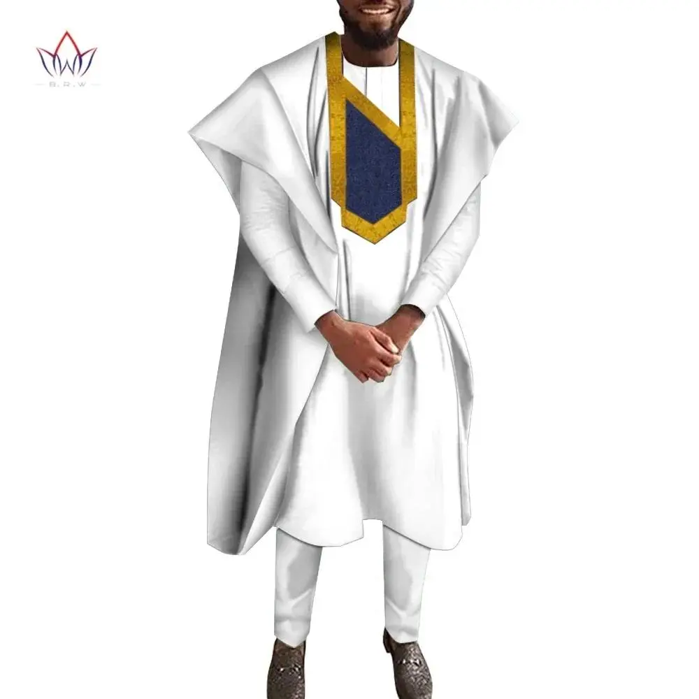 African Men Clothes Robe Shirt Pant 3pcs Set Dashiki African Print Traditional African Party Wedding Clothing WYN1201
