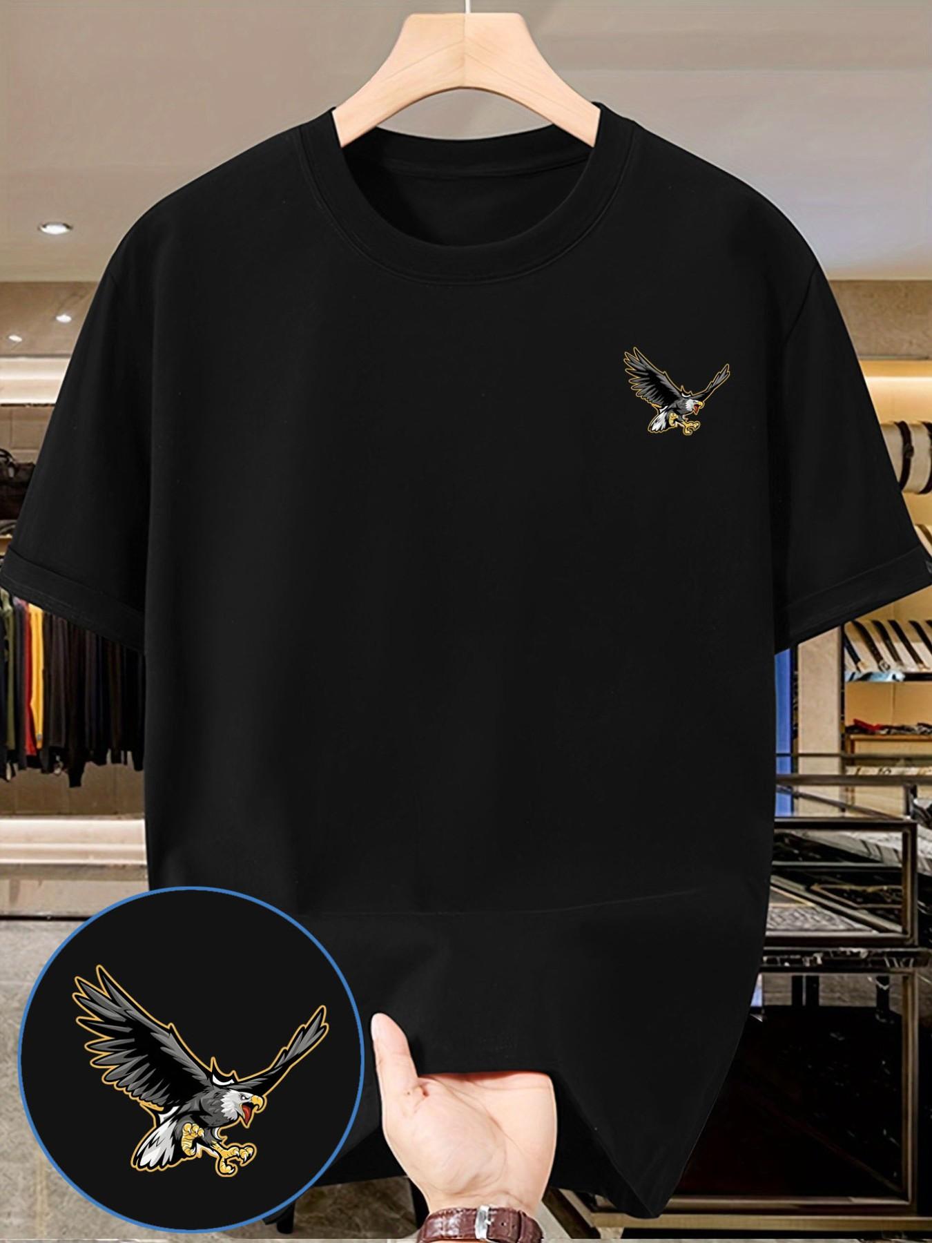 Tailed Eagle Print T-Shirt, Men's American Vintage Casual Short Sleeve, Slim-Fitting, No Button, No Zipper, Summer Top