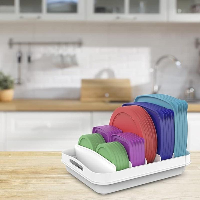 EVERIE Extendable Food Container Lid Organizer for 12'' Deep Cabinets, Adjustable Length 13.4" - 20.5"