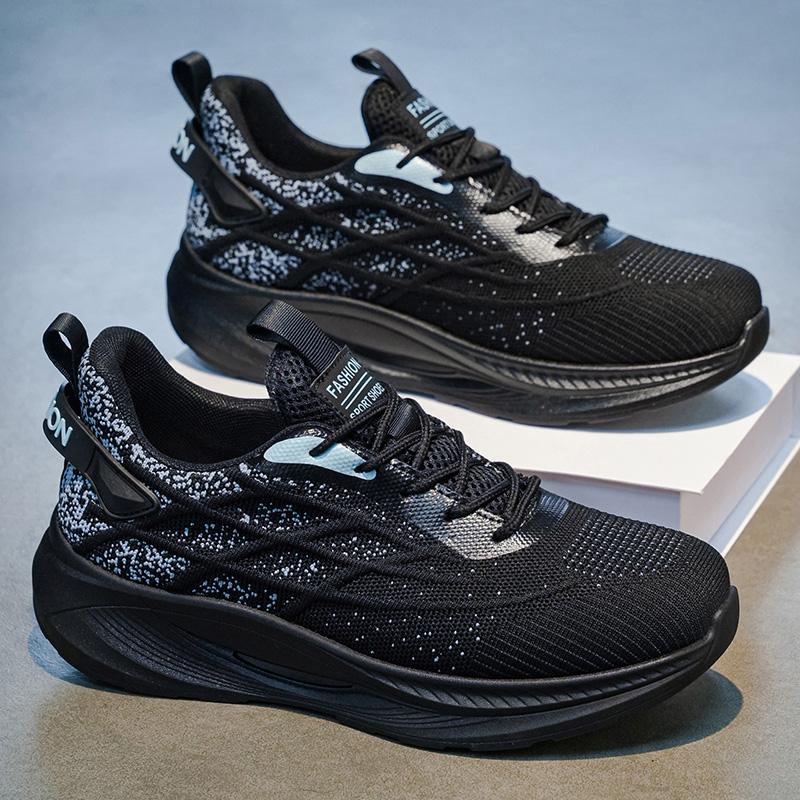 Men's Casual Running Shoes, Flyknit Mesh Upper, Breathable Low Top Sneakers, Comfortable Fit, Ideal for Daily Wear, All Seasons