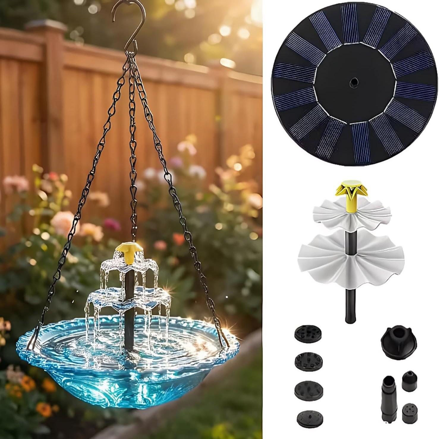 Solar Waterfall Hanging Bird Bath Fountain, Waterfall Feature, Outdoor Solar Pump & Glass Bowl, Solar Powered, Large Hummingbird Bath, Hummingbird Attractor, Garden Decor, Outdoor Decoration, 2026 New Model