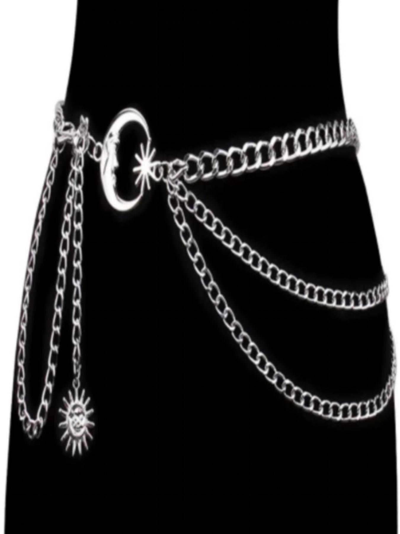 Hiphop Punk Crescent Body Chain, Multi-Layer Metal Moon Necklace, Trendy Accessory for Street Style, Unisex Fashion Jewelry