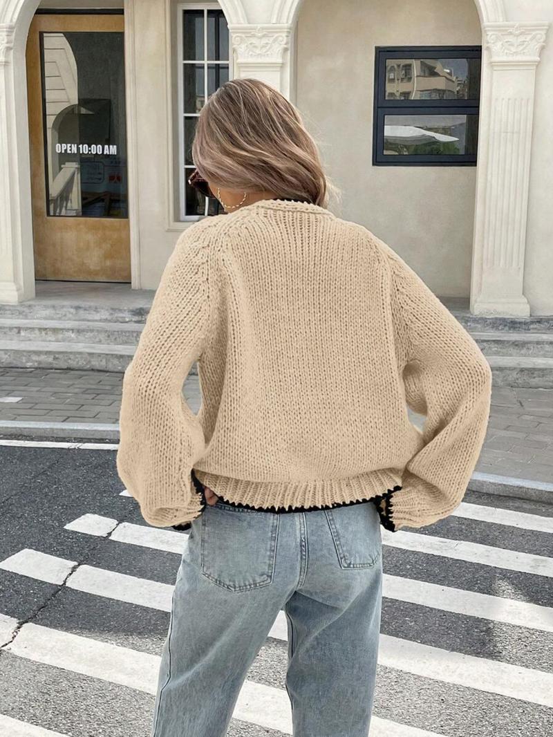 Women's Tie Front Long Sleeve Cardigan, Casual Open Front Outerwear for Daily Wear, Ladies Knit Clothing for Spring & Fall, Knitwear